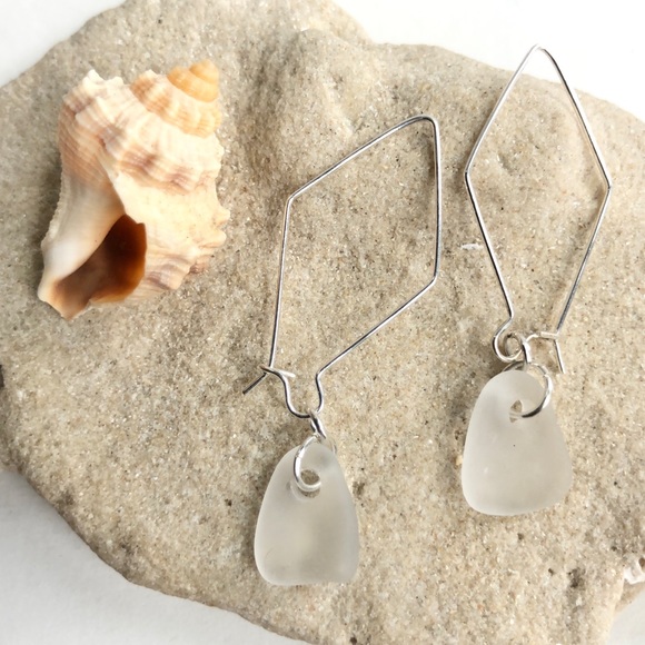 Hand Crafted Jewelry - Genuine White Sea Glass Drop/Dangle Earrings